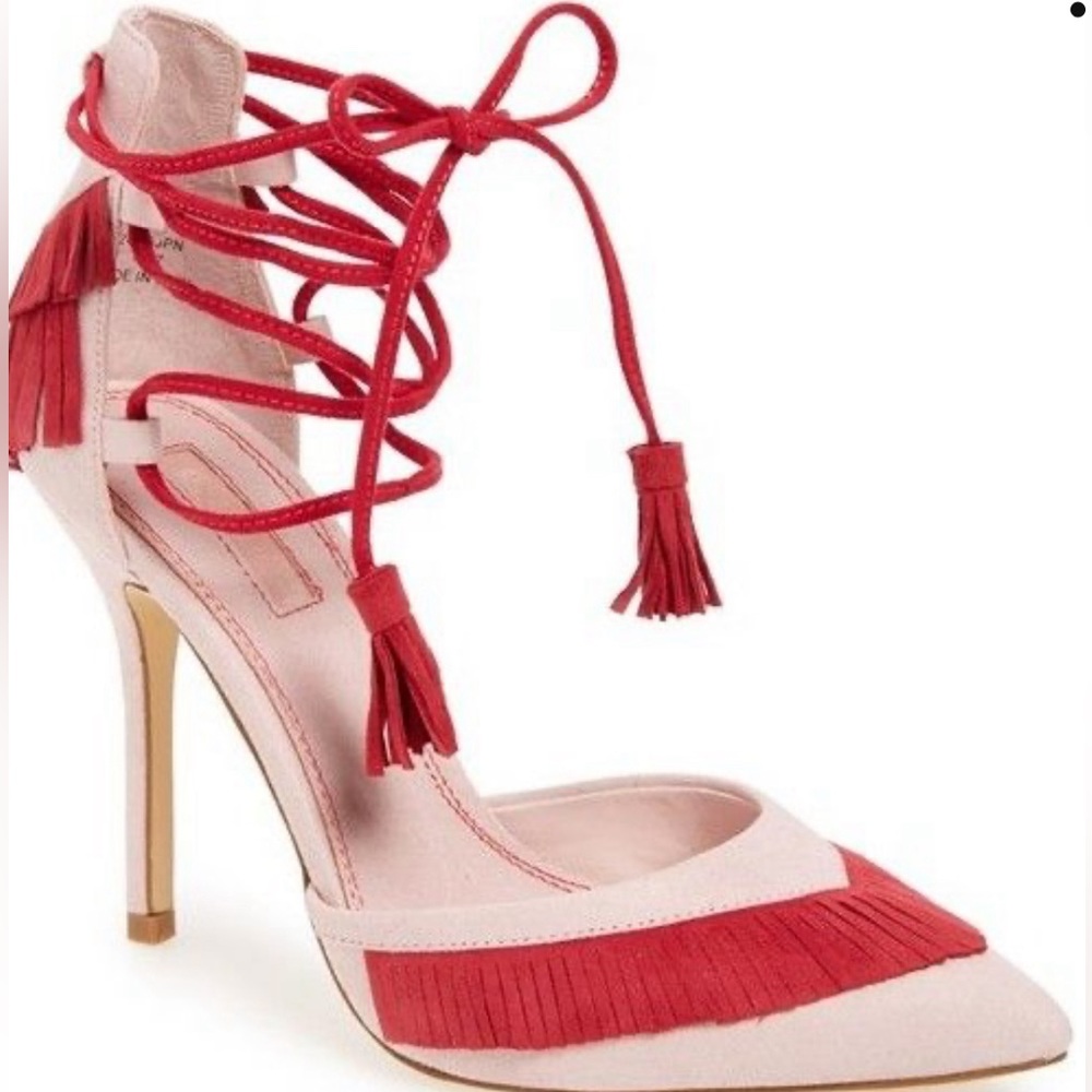 Topshop Gaga pink red fringe heel